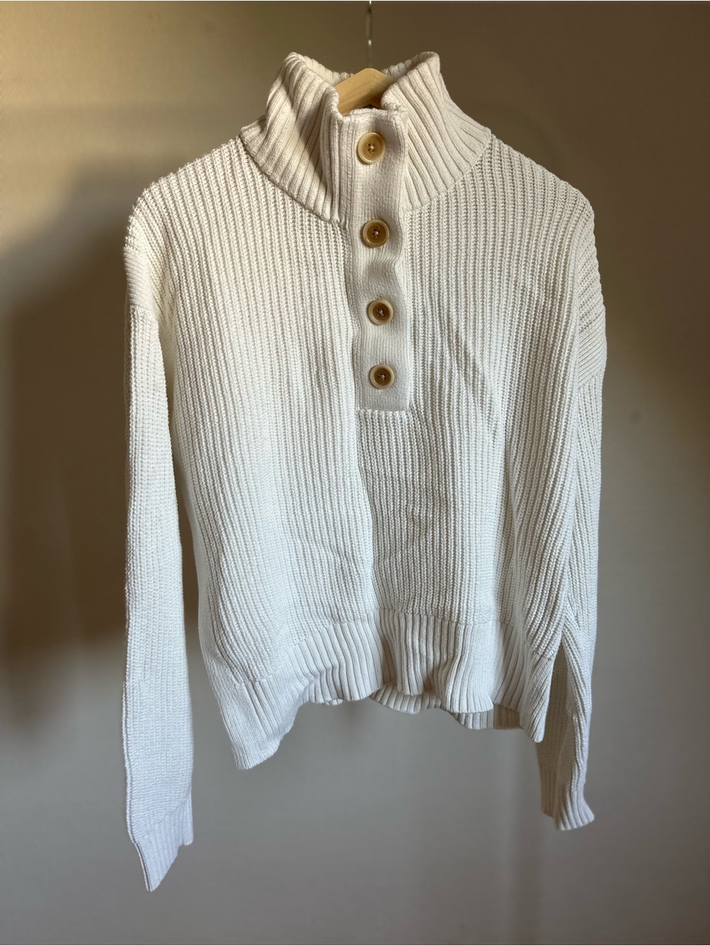 Banana Republic Cream Button-Up Ribbed Turtleneck Sweater